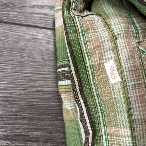 Prana Plaid Pearl Snap Green Button Shirt Large - Picture 9 of 9